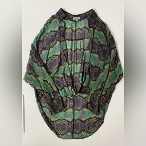 Silk Wrap Blouse 100% S.Y.L.K. Top Shirt Snake Print High Low Sheer Women Medium